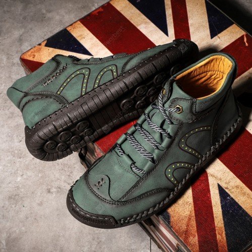 Men's Casual Leather Shoes Fashion Men's Handmade Lace-up Shoes